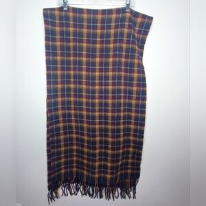 Lambswool Large Plaid Scarf in Blue Burgundy and Tan Unisex